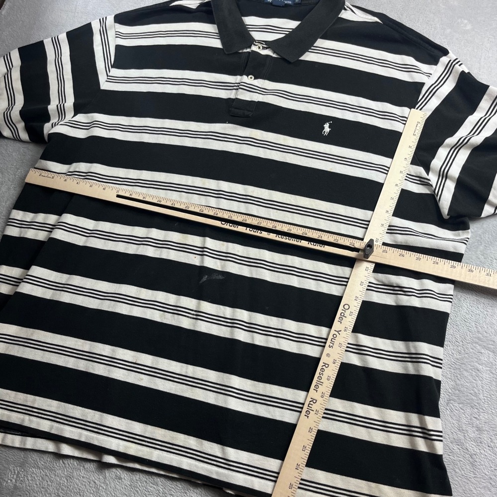Polo Ralph Lauren Mens 5XB Big Black White Striped Short Sleeve Pique Polo Shirt - Picture 4 of 8